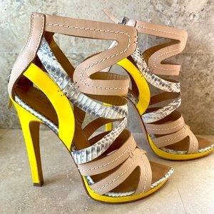 L.A.M.B Snake Skin & Yellow High Heels